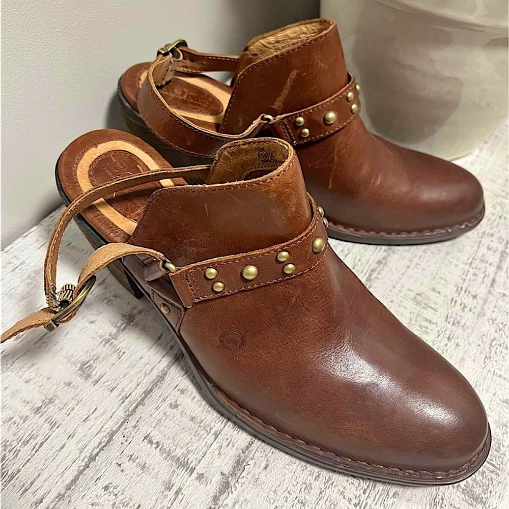 Born Brown Ankle Booties with Strap Detail